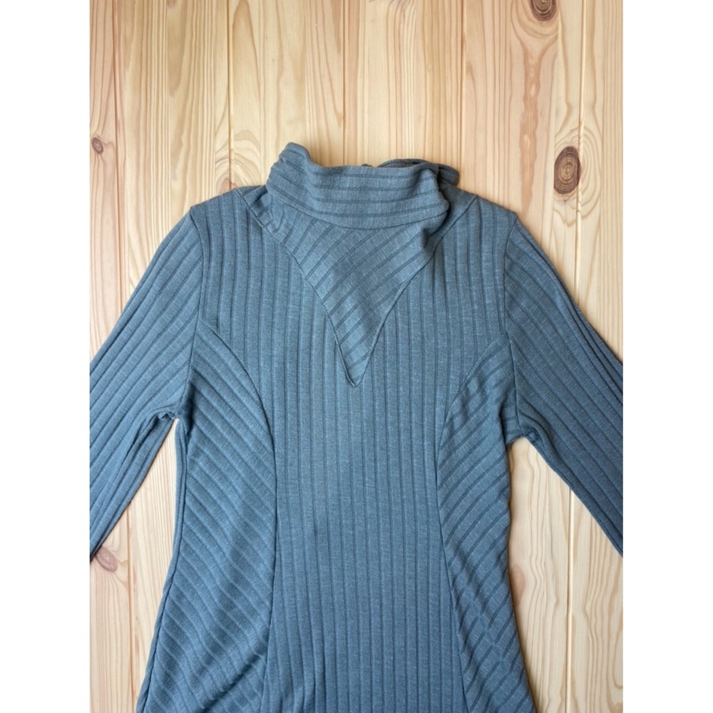 Knee length high neck muted green dress. Size LG